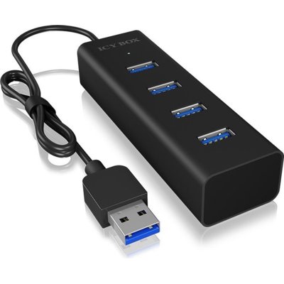 Icy Box IB-hub1409 4-krotnie Hub USB z 4 X USB 3.0 (Type-A) portami, zintegrowany przewód (40 cm), aluminium 60255