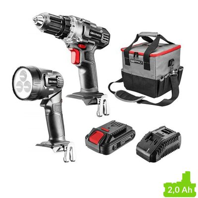TOPEX Grupa Zestaw Wiertarko-wkrętarka, latarka, torba 58G016 Energy+ GRAPHITE