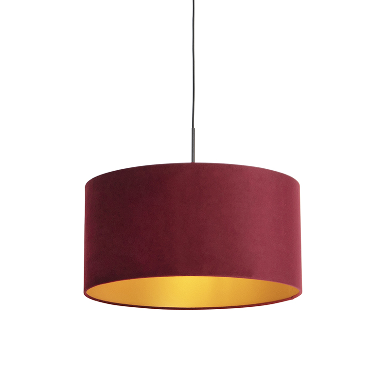 QAZQA Lampa wisząca klosz welurowy czerwono-złoty 50cm - Combi