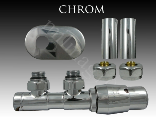 Zestaw zaworów grzejnikowych termostatycznych TWINS All In One prawy CHROM