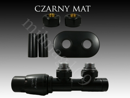 Zestaw zaworów grzejnikowych termostatycznych TWINS All In One lewy CZARNY MAT