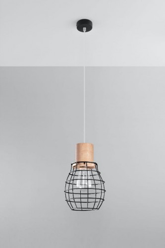 Sollux Lighting Druciana LAMPA wisząca SL.286 industrialna OPRAWA zwis druciak drewno czarny