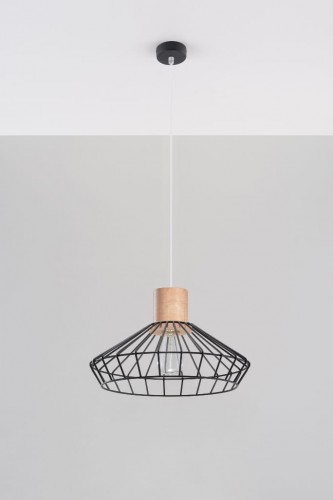 Sollux Lighting Industrialna LAMPA wisząca SL.288 druciana OPRAWA zwis drut drewno czarny