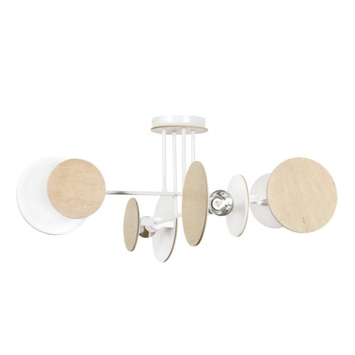 Emibig Lighting biały żyrandol z elementami drewna ZITA 4 WHITE 174/4 krótka lampa sufitowa loft do salonu 174/4