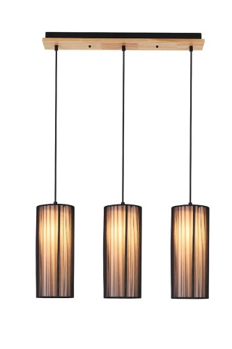 LUNO Lampa Wisząca Kioto 3 S LUNO styl ekologiczny drewno,pcv czarny 50103219