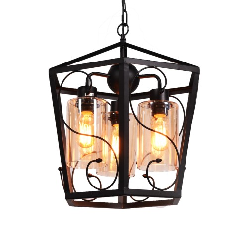 Lumina Deco Retro LAMPA wisząca SPARETTA LDP 11350-3 Deco metalowa OPRAWA vintage zwis klatka czarna