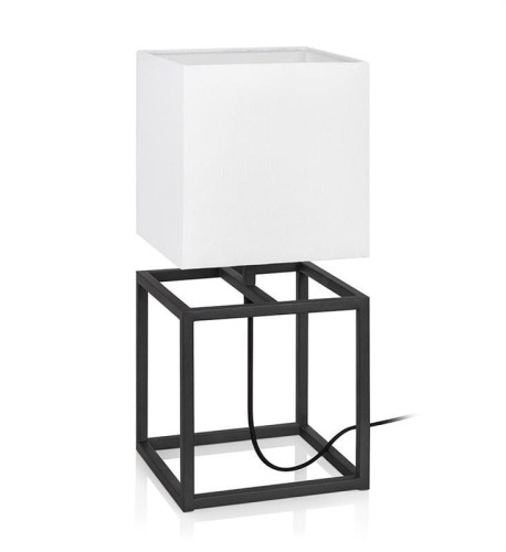 Markslojd Stojąca LAMPA stołowa CUBE 107306 nocna LAMPKA abażurowa do sypialni biała czarna 107306