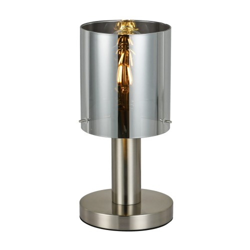 Italux Biurkowa LAMPA skandynawska SARDO TB-5581-1-SC+SG loftowa LAMPKA szklana tuba biurkowa stojąca nikiel przydymiona TB-5581-1-SC+SG