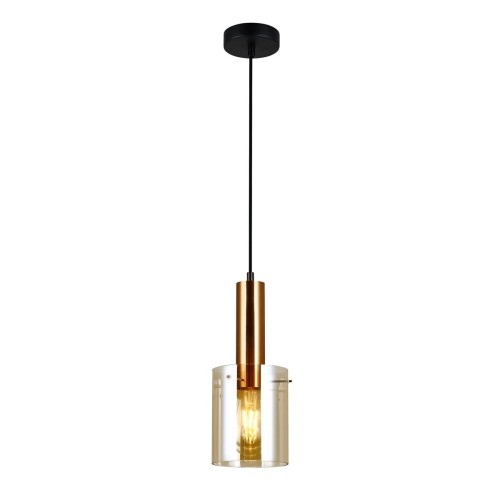 Italux Wisząca LAMPA skandynawska SARDO PND-5581-1-BRO+AMB loftowa OPRAWA szklany ZWIS okrągła tuba mosiądz bursztynowa PND-5581-1-BRO+AMB