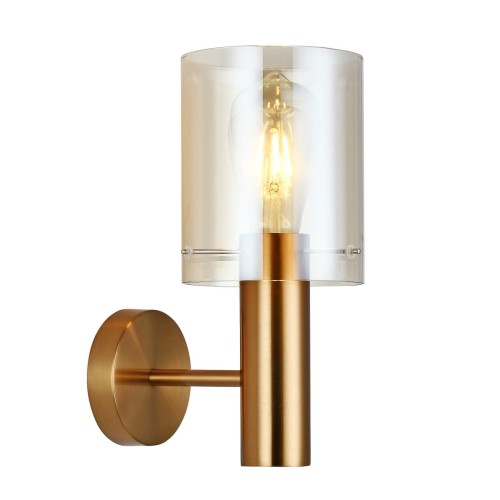Italux Ścienna LAMPA loftowa SARDO WL-5581-1A-BRO+AMB skandynawska OPRAWA szklany KINKIET okrągła tuba mosiądz bursztynowa WL-5581-1A-BRO+AMB