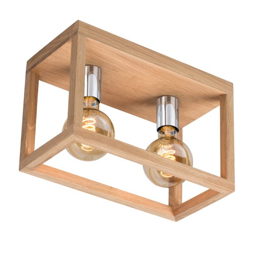 Spotlight Ekologiczna LAMPA sufitowa KAGO 9158274 plafon OPRAWA drewniana klatka prostokątna dąb olejowany chrom