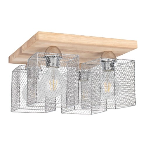 Spotlight Loftowa LAMPA sufitowa NORMAN WOOD 8175474 industrialna OPRAWA druciane klatki metalowe plafon dąb olejowany chrom 8175474