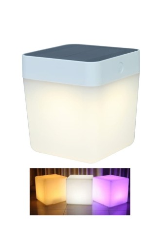 Lutec TABLE CUBE Biała LED RGB 1W zasilanie solarne IP44 Lampka stołowa zewnętrzna 6908003331 6908003331