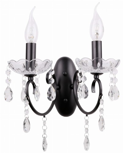 Candellux AURORA Czarna z kryształkami 2xE14 Kinkiet ścienny podwójny 22-73723 22-73723