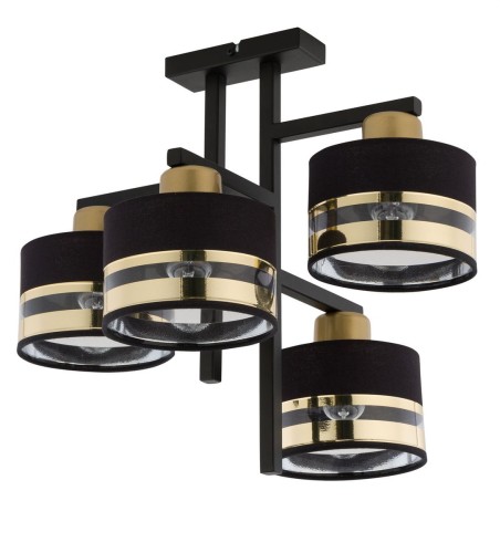 Sigma czarna lampa sufitowa do salonu 32145 PRO 4 elegancki plafon na 4 żarówki czarno-złoty 32145