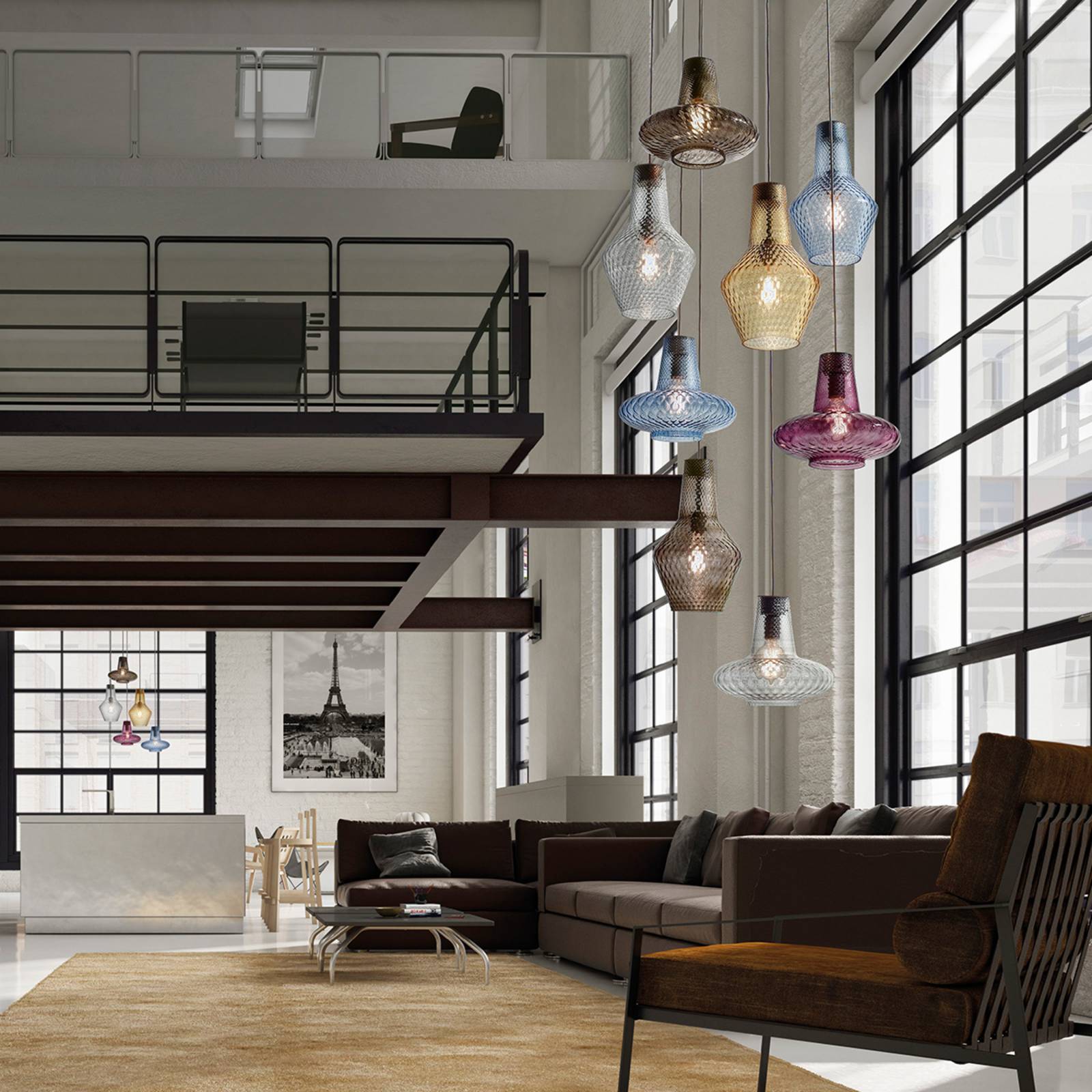 AILATI Lampa wisząca Romeo 130 cm, przezroczyste szkło