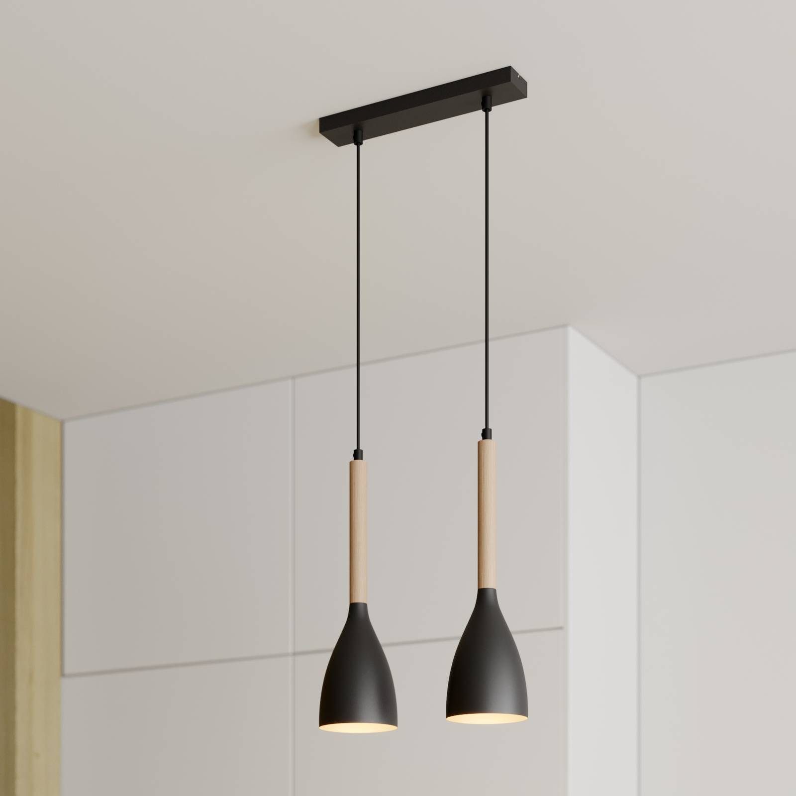 Luminex Lampa wisząca Muza, 2-punktowa, czarny/jasne drewno