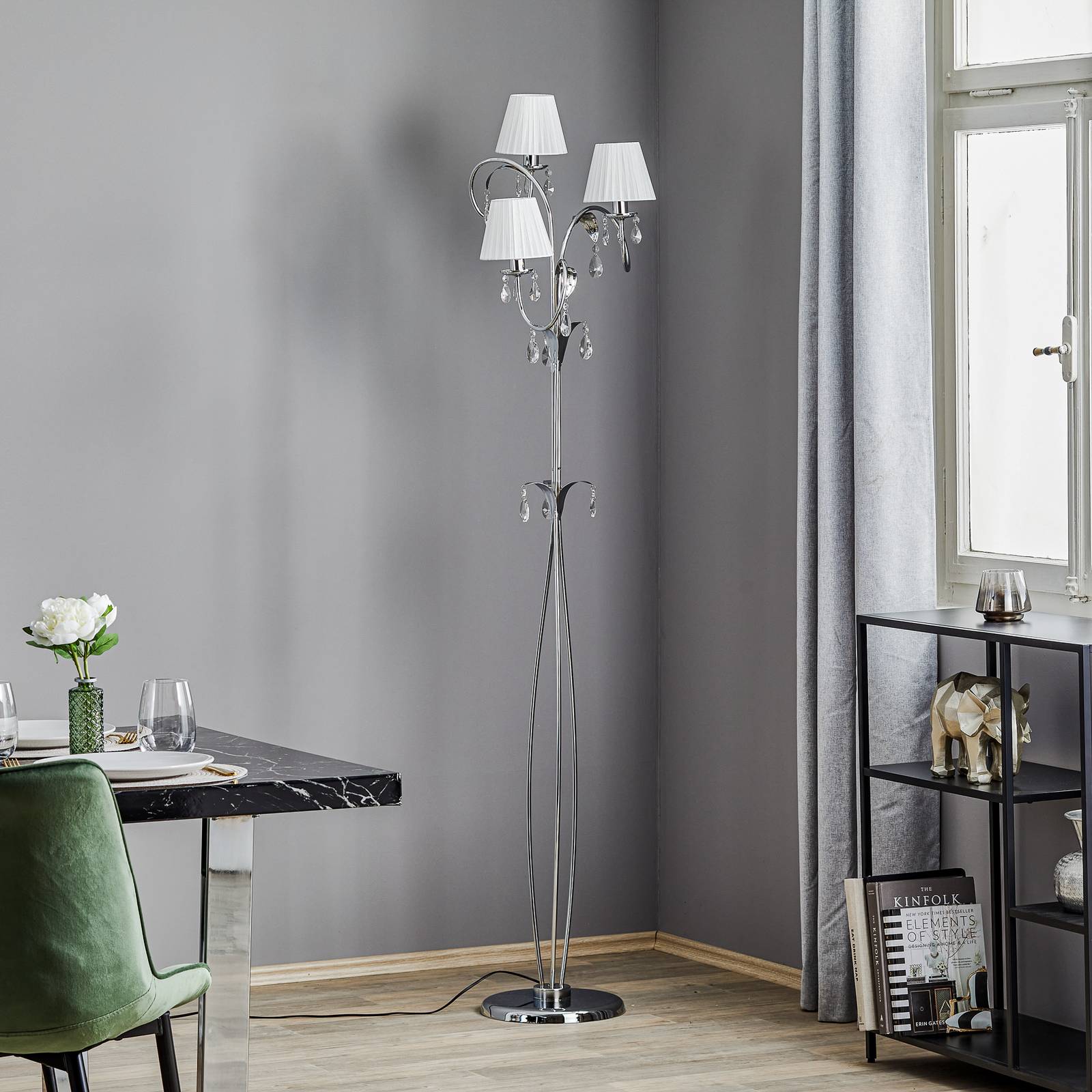 Lampa podłogowa Jacqueline, 3-punktowa, biała