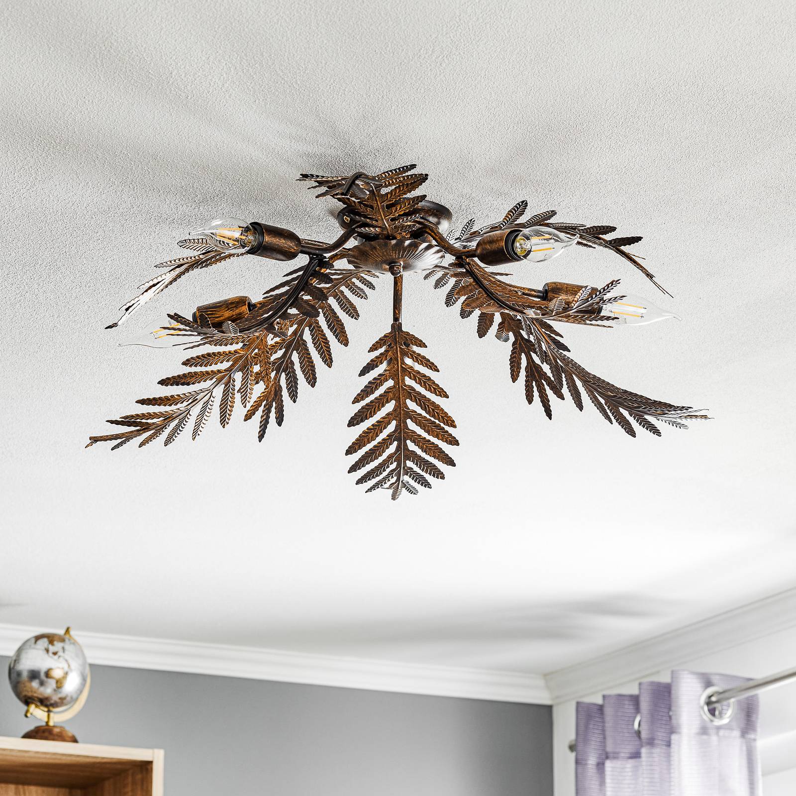 Lampa sufitowa Felce jako paproć w brązie, Ø 75 cm