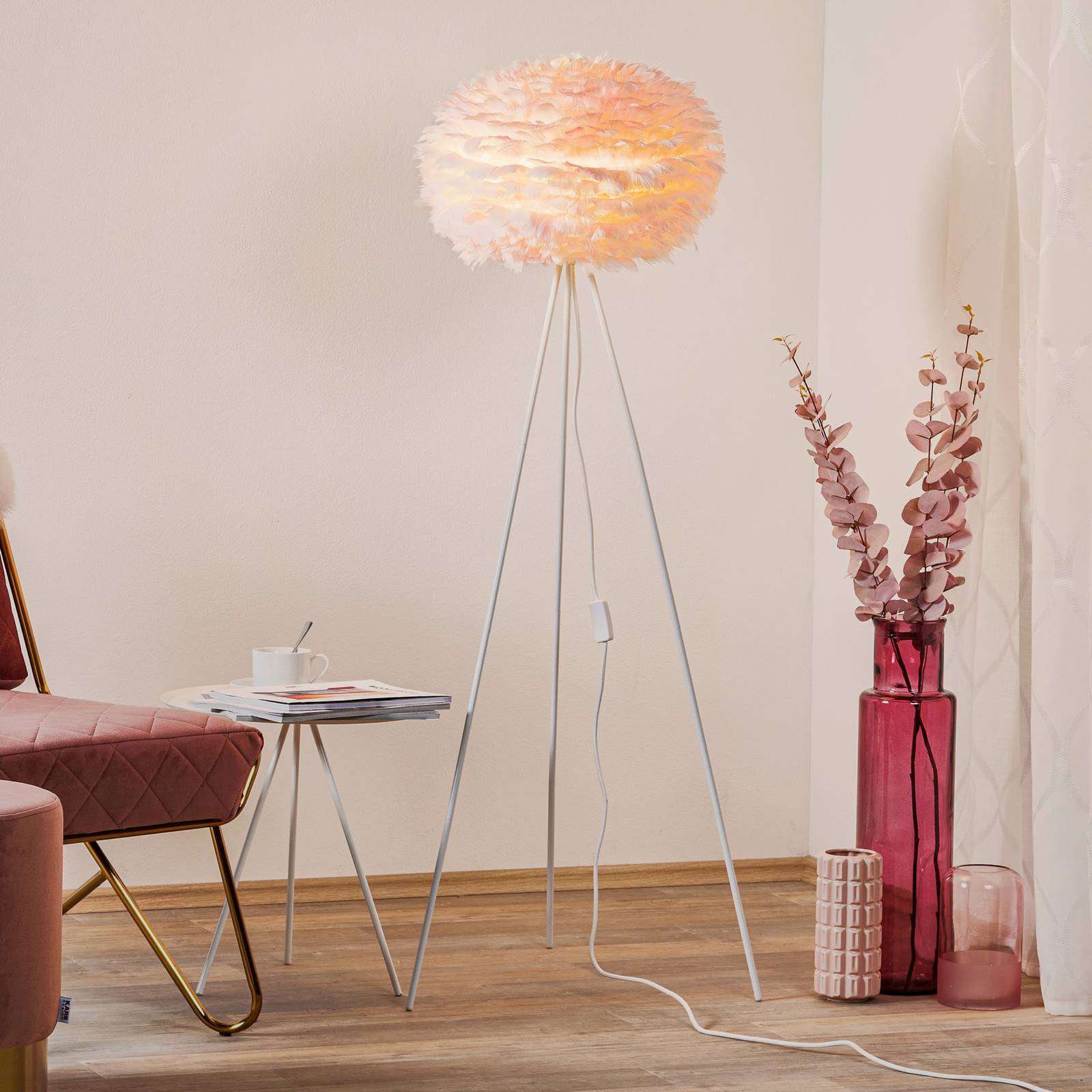 UMAGE Eos medium lampa stojąca róża trójnóg biały