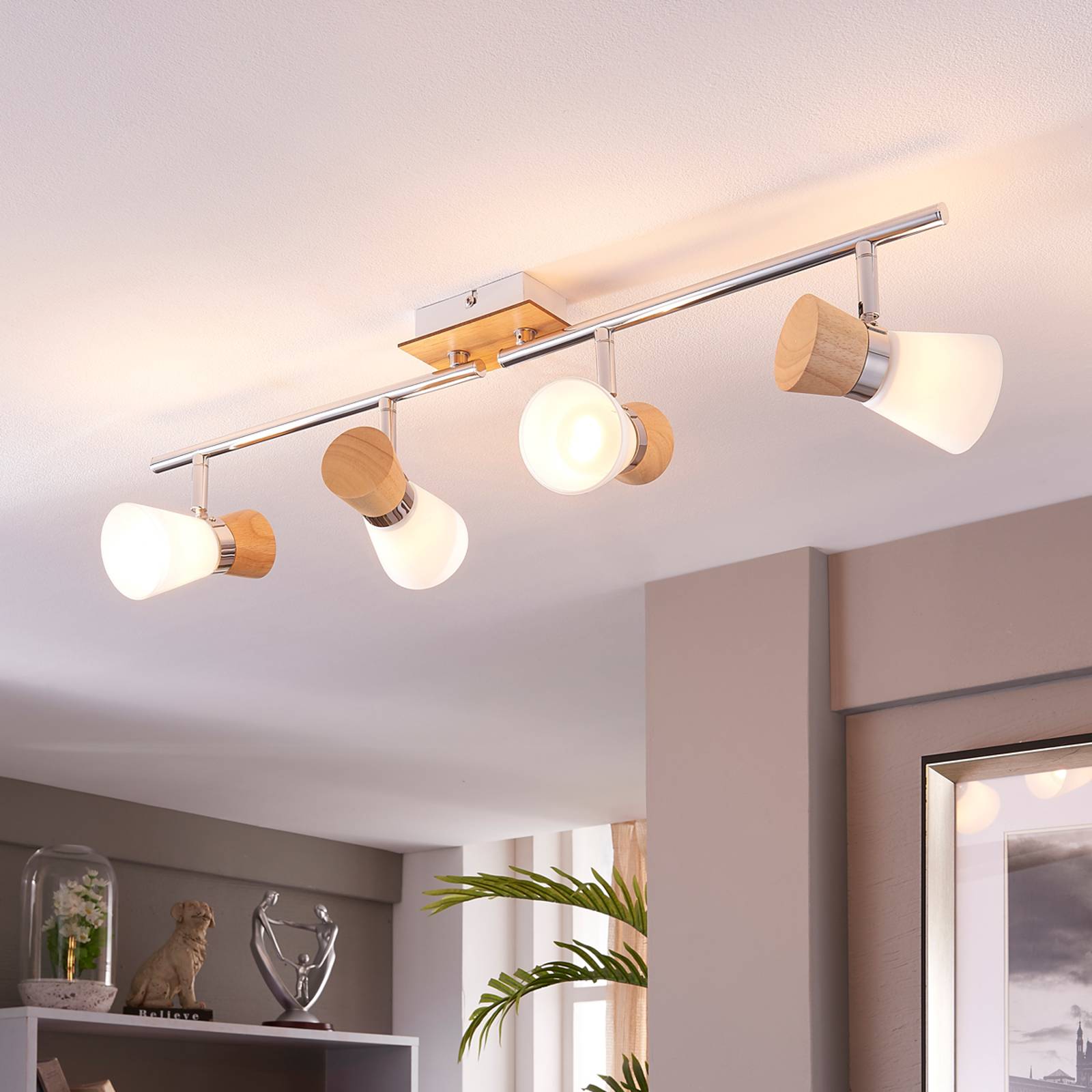 Lindby Lampa sufitowa Vivica, możliwość ściemniania, jasne drewno, salon / jadalnia, drewno, skandynawski