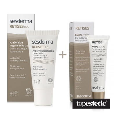 Sesderma Retises 0,25% + 0,05% ZESTAW Regenerujący krem przeciwzmarszczkowy 30 ml + Przeciwzmarszczkowy krem pod oczy 15 ml