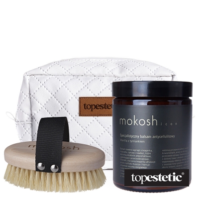 Mokosh Mokosh Icon Balsam Antycellulitowy + Body Brush ZESTAW Balsam wanilia z tymiankiem 180 ml + Szczotka do masażu ciała 1 szt. + kosmetyczka