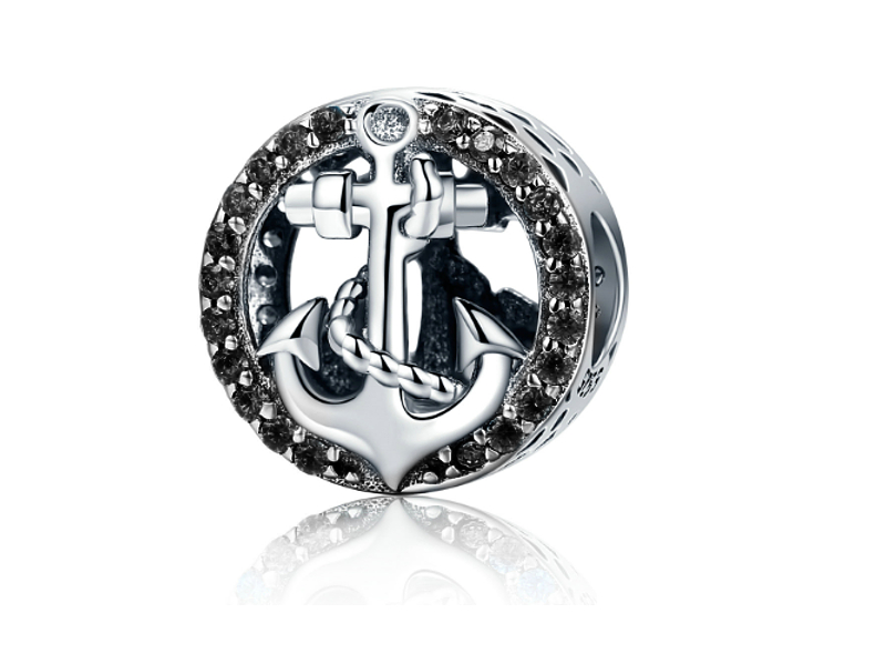 Pandora Valerio.pl Rodowany srebrny charms kotwica symbol nadziei cyrkonie srebro 925 BEAD076 BEAD076