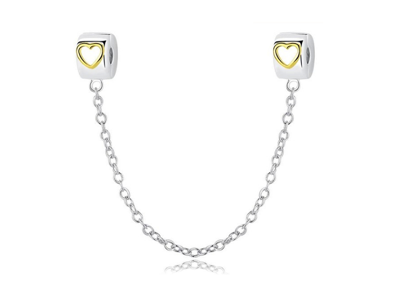 Pandora Valerio.pl Rodowany srebrny podwójny wiszący charms chain serce serduszko heart srebro 925 SafetyChain11 SafetyChain11