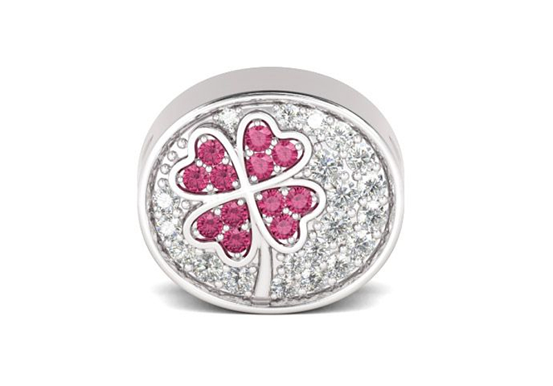 Valerio.pl Rodowany srebrny charms do czterolistna koniczynka szczęścia lucky cyrkonie srebro 925 NEW187 NEW187