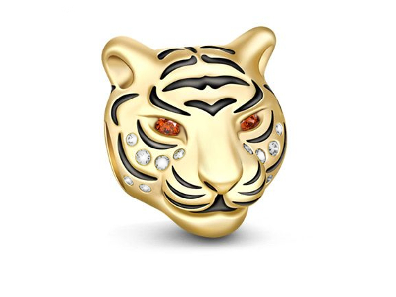 Pandora Valerio.pl Pozłacany srebrny charms do głowa tygrysa kota cat kotek tiger cyrkonie srebro 925 NEW172 NEW172