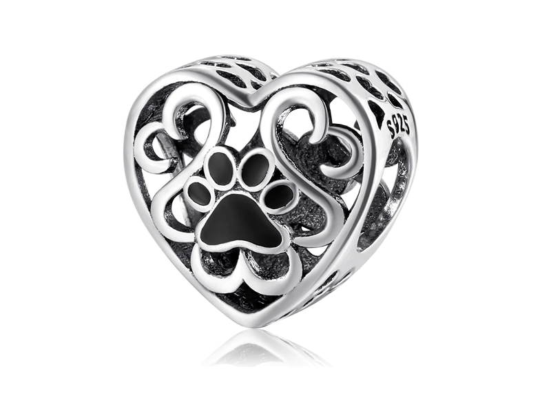 Zdjęcia - Pozostała biżuteria Pandora Rodowany srebrny charms do  serce psia kocia łapka pupila zwierzaka 