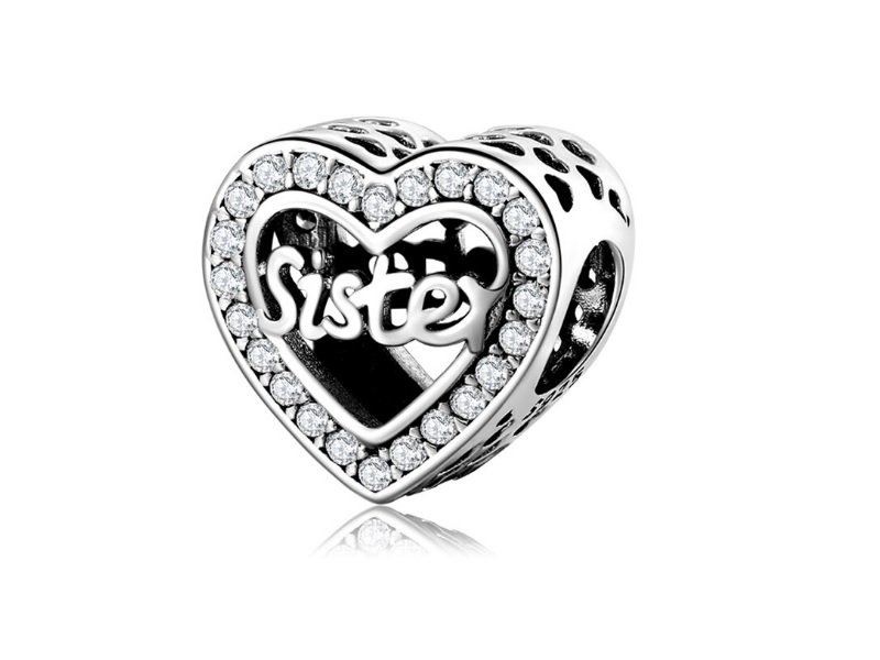 Pandora Valerio.pl Rodowany srebrny charms do serce heart siostra sister cyrkonie srebro 925 CHARM206 CHARM206