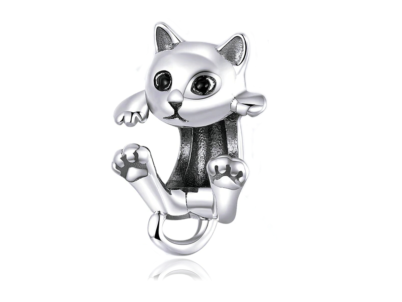 Pandora Valerio.pl Rodowany srebrny wiszący charms do bawiący się kotek kot cat mruczek pupil srebro 925 CHARM196 CHARM196