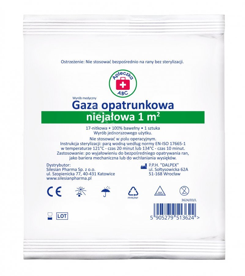 SILESIAN PHARMA SP ZOO Gaza opatrunkowa niejałowa 17 nitkowa 1 m2 Apteczka ABC