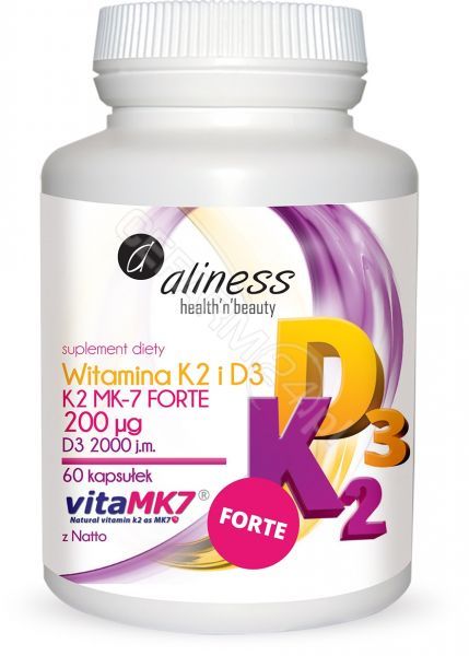 Medicaline Aliness Witamina K2 MK-7 FORTE 200mcg i D3 2000IU 60kaps - suplement diety