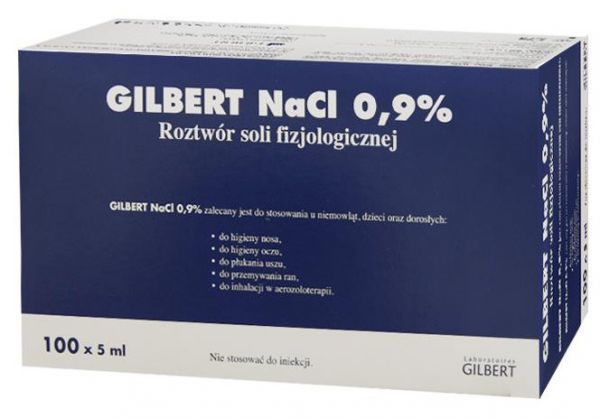 LABORATOIRES GILBERT Natrium Chloratum 0,9% Sól fizjologiczna 100 ampułek po 5ml Gilbert 9048076