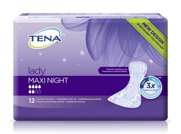 SCA HYGIENE PRODUCTS AB Wkładki Anatomiczne TENA Lady Maxi Night na nietrzymanie moczu 12 sztuk 9077183