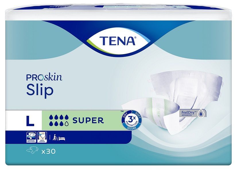 SCA HYGIENE PRODUCTS AB TENA Slip Super L pieluchomajtki 30 sztuk + Gratis chusteczki oczyszczające 10 sztuk 9046946