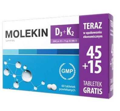 Natur Produkt Molekin D3 + K2 x 45 tabl + 15 tabl powlekanych GRATIS !