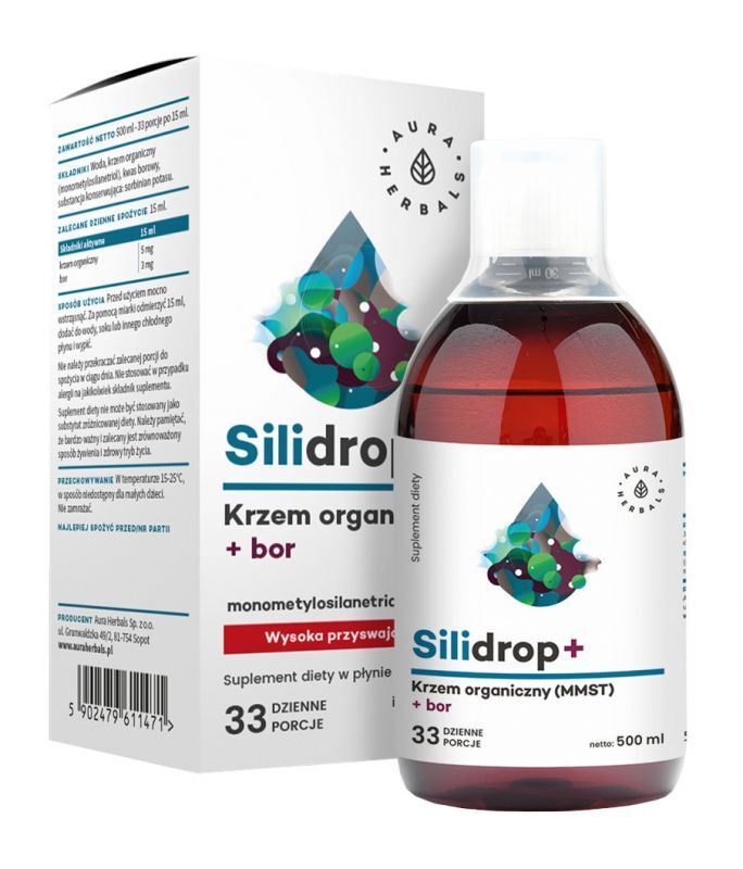 AURA HERBALS Silidrop + bor - krzem organiczny MMST Silicium G5 - płyn 500ml 21AURSILDT