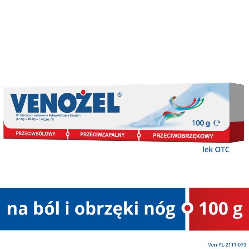 Polfa Venożel, żel o potrójnym działaniu przeciwbólowym, przeciwzapalnym i przeciwobrzękowym, 100 g