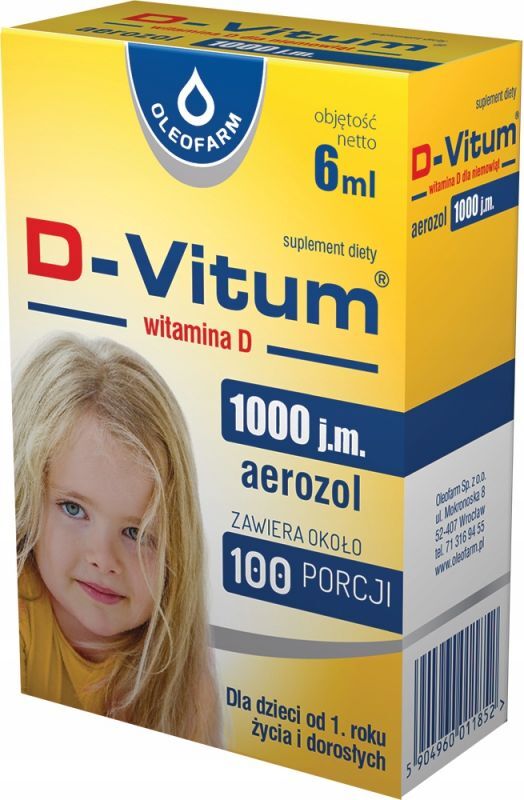 Oleofarm D-vitum witamina d 1000 j.m dla niemowląt aerozol 6 ml