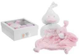 Giftbox różowy gryzak i przytulanka Chrzest Roczek Kaczuszka