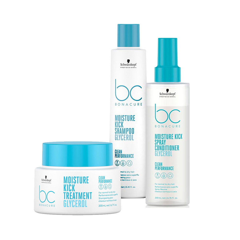 Schwarzkopf BC Moisture Kick, zestaw kosmetyków nawilżających, szampon + odżywka w sprayu + maska