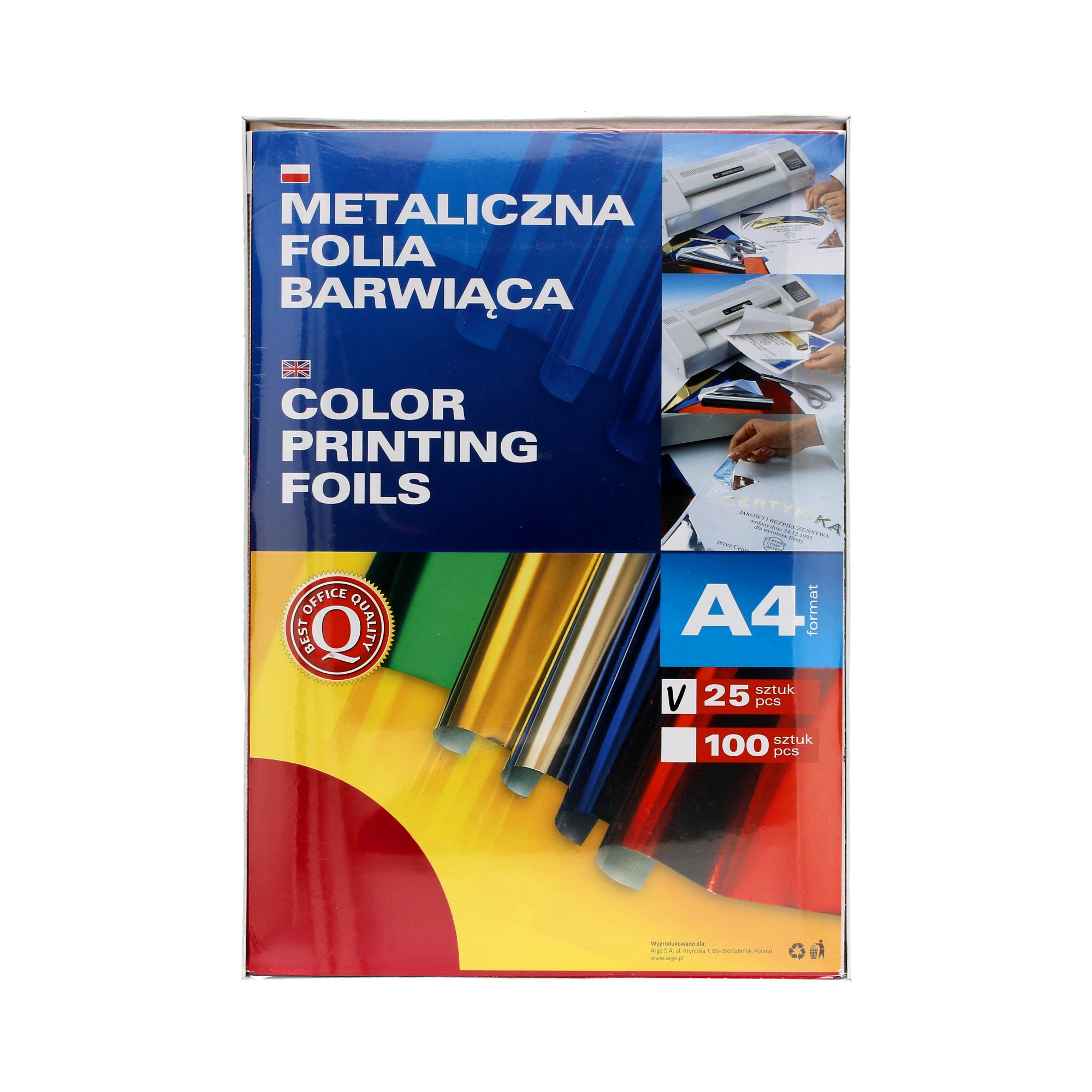 Argo Metaliczna folia barwiąca A4, opakowanie 25 sztuk, czerwona, 362505