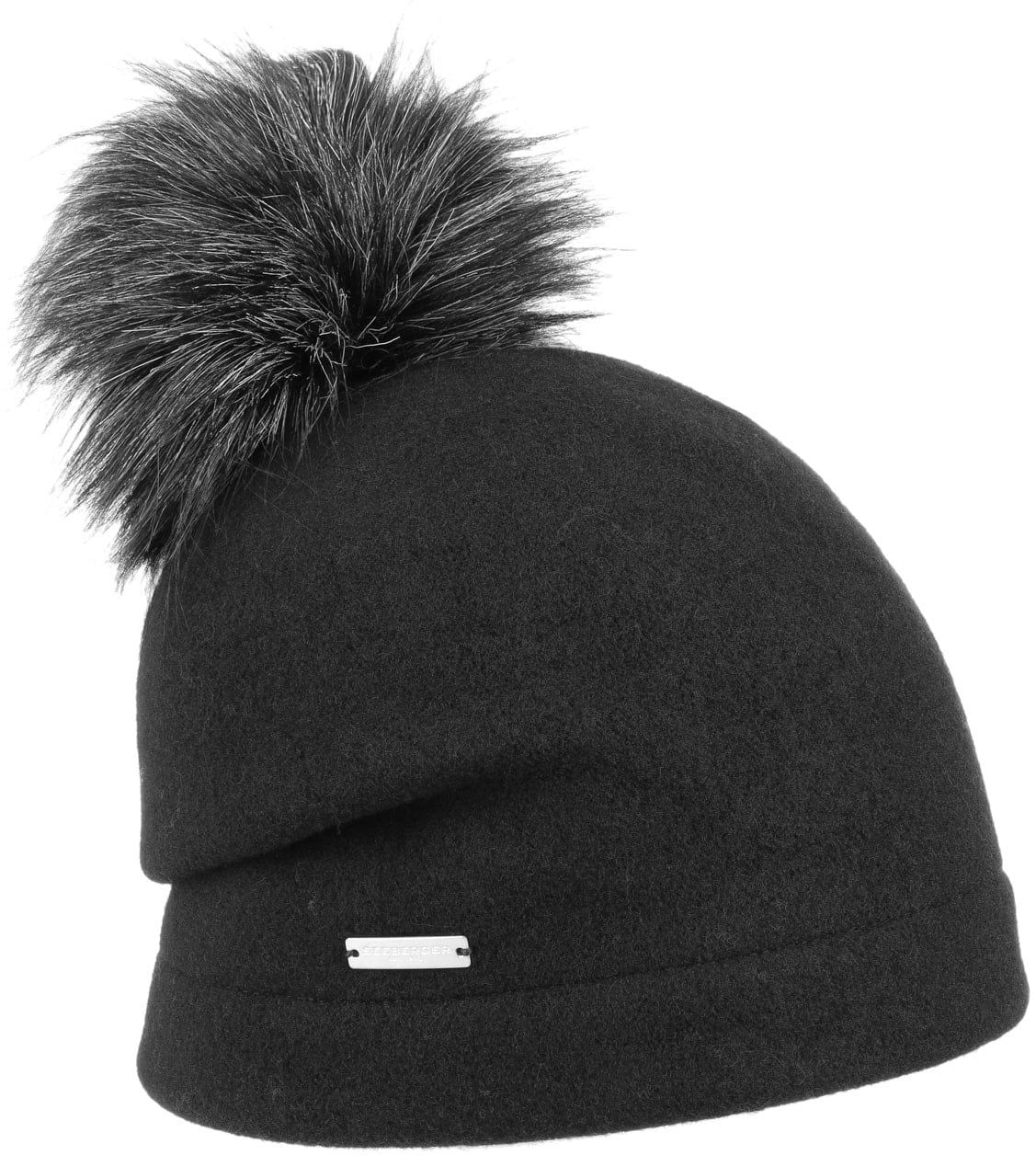Czapka z Sukna Wełnianego Tamisa Pompon by Seeberger, czarny, One Size