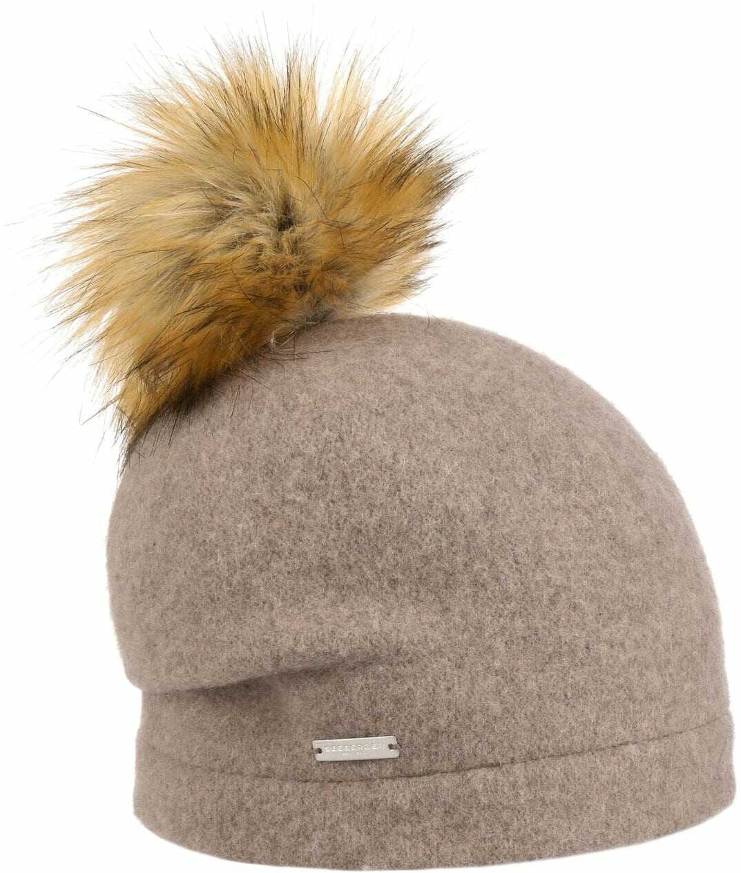 Czapka z Sukna Wełnianego Tamisa Pompon by Seeberger, ciemnobeżowy, One Size