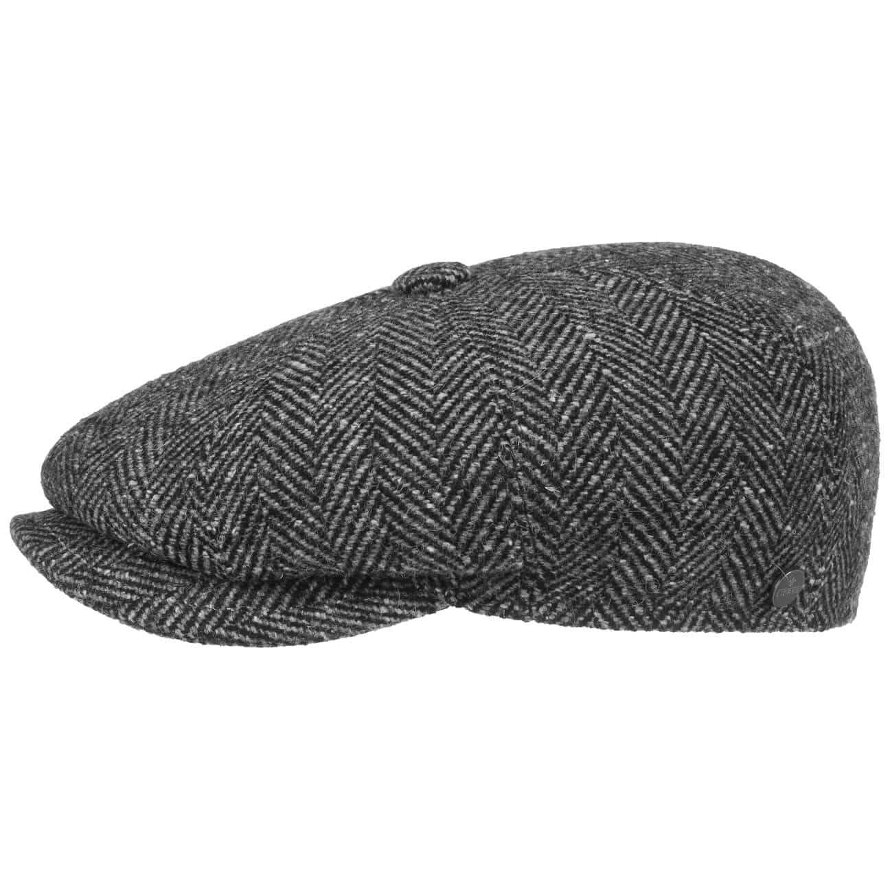 Płaski Kaszkiet Jodełka by Lierys, czarny, L (58-59 cm)