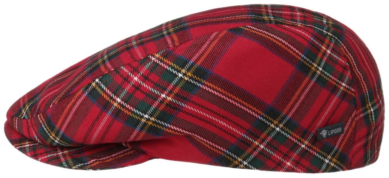 Tartan Check Flat Cap by Lipodo, czerwony, 53 cm